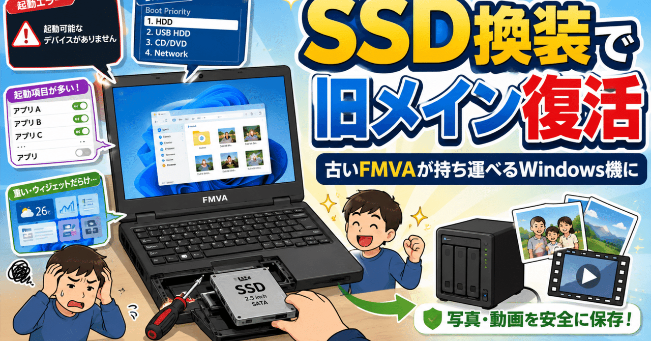 fmva再利用:分解が大変なノートパソコンへSSDを移植したら、旧メインマシンを持ち運べるようになった