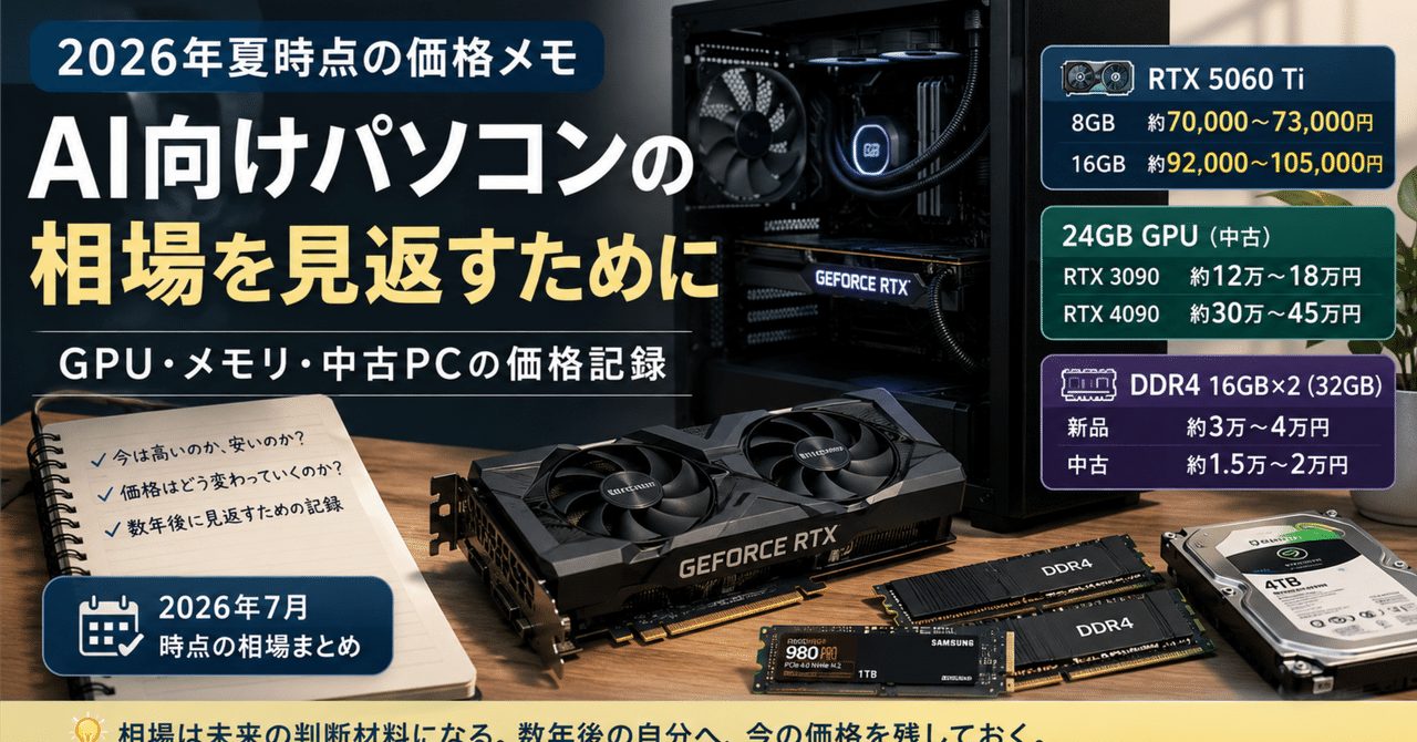 AI向けパソコンの相場を見返すために。2026年夏時点の価格メモ