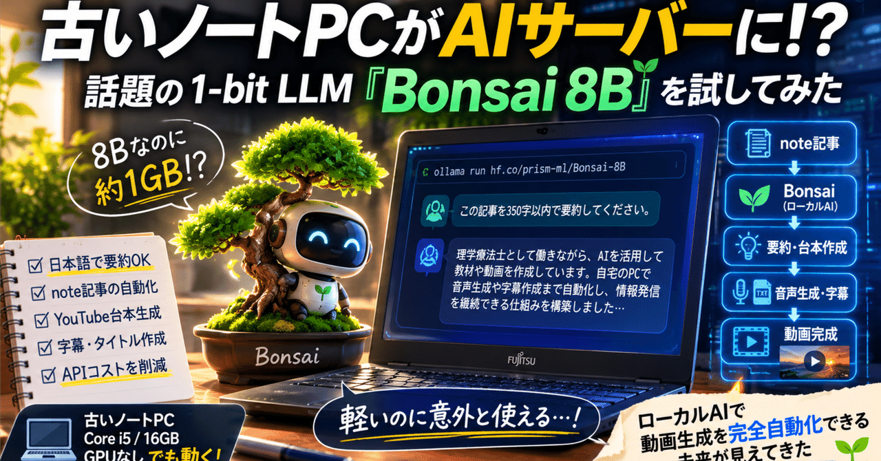 古いノートPCがローカルAIサーバーに？話題の1-bit LLM「Bonsai 8B」を実際に試してみた