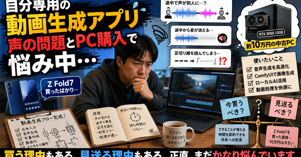 自分専用の動画生成アプリの声の問題とパソコン購入に悩まされている話