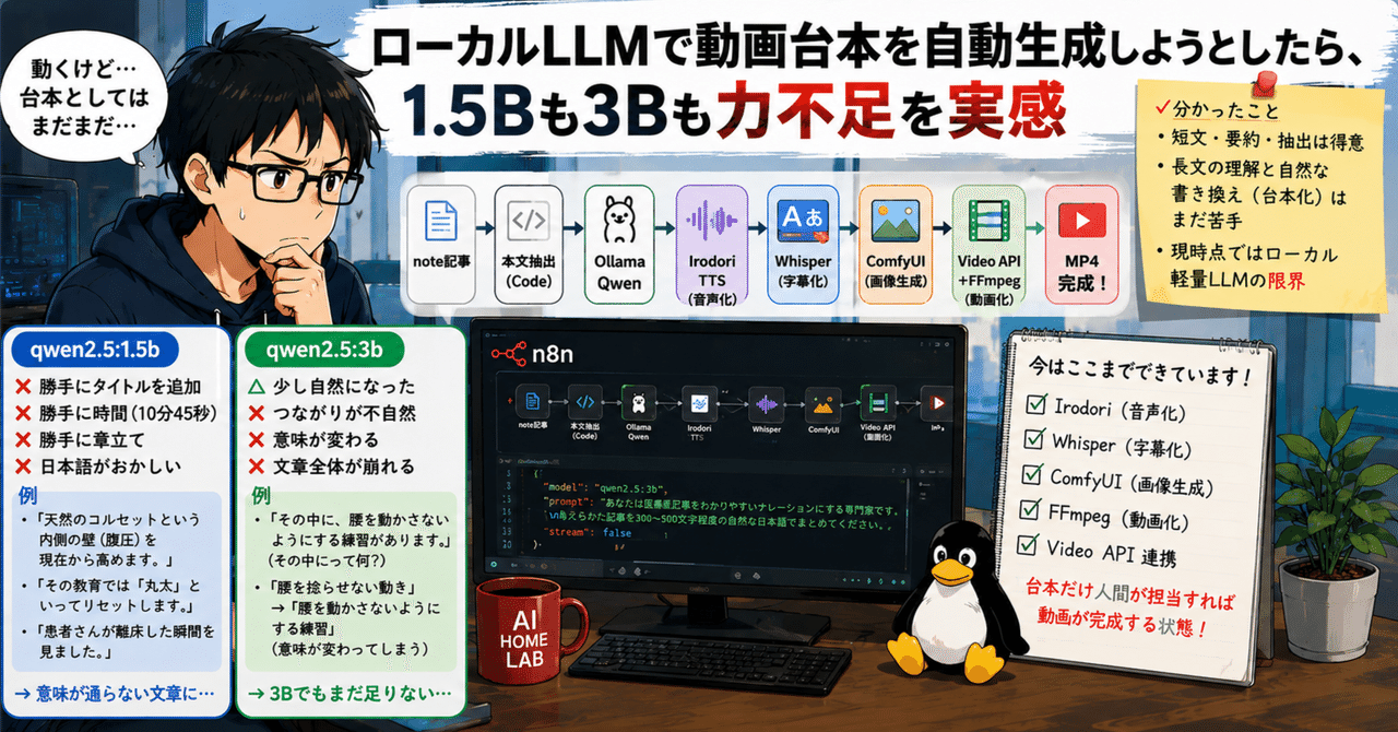 動画台本生成、ローカルLLMの限界が見えたのでClaude haiku/sonnetを試した