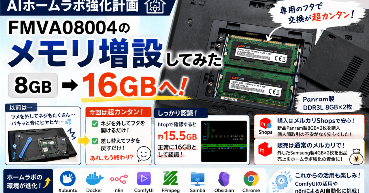 AIホームラボ強化計画。FMVAを8GB→16GBへ、メモリ増設してみた