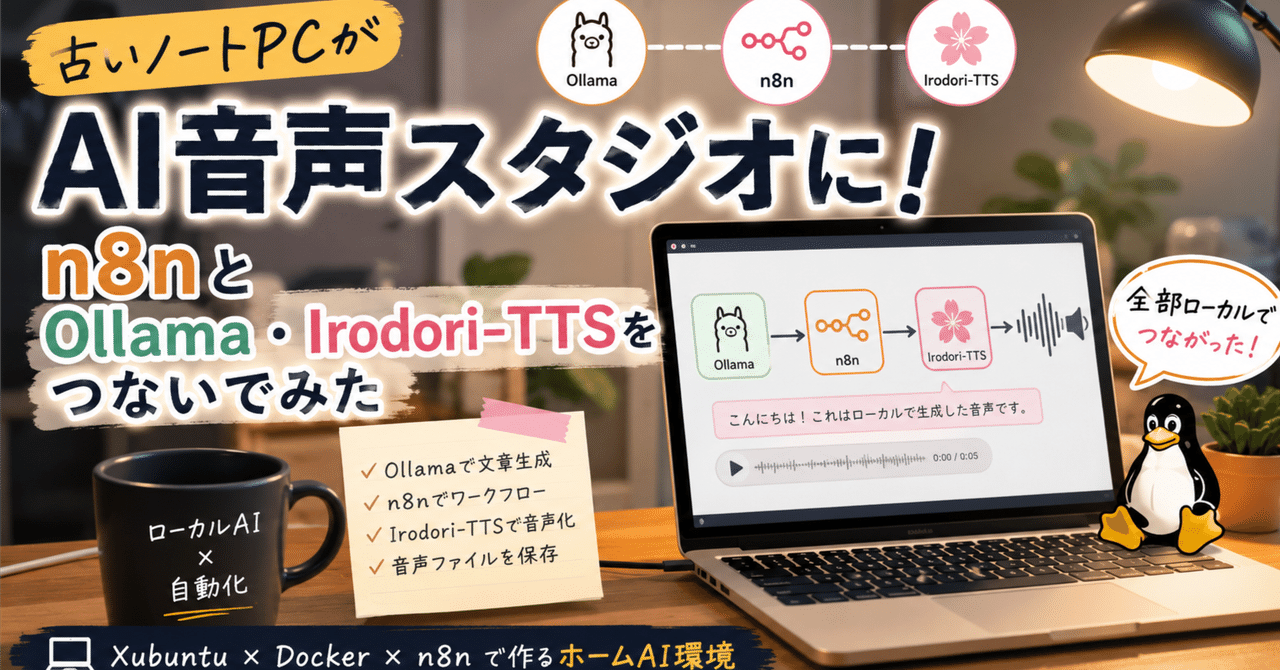 古いノートPCがAI音声スタジオに。n8n・Ollama・Irodori-TTSをつないでみました