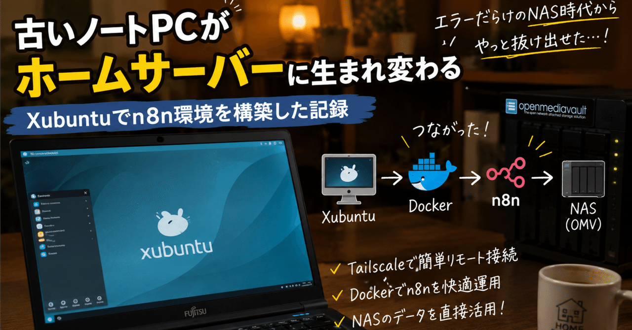 古いノートPCがホームサーバーに生まれ変わる。Xubuntuで最新n8n環境を構築した記録