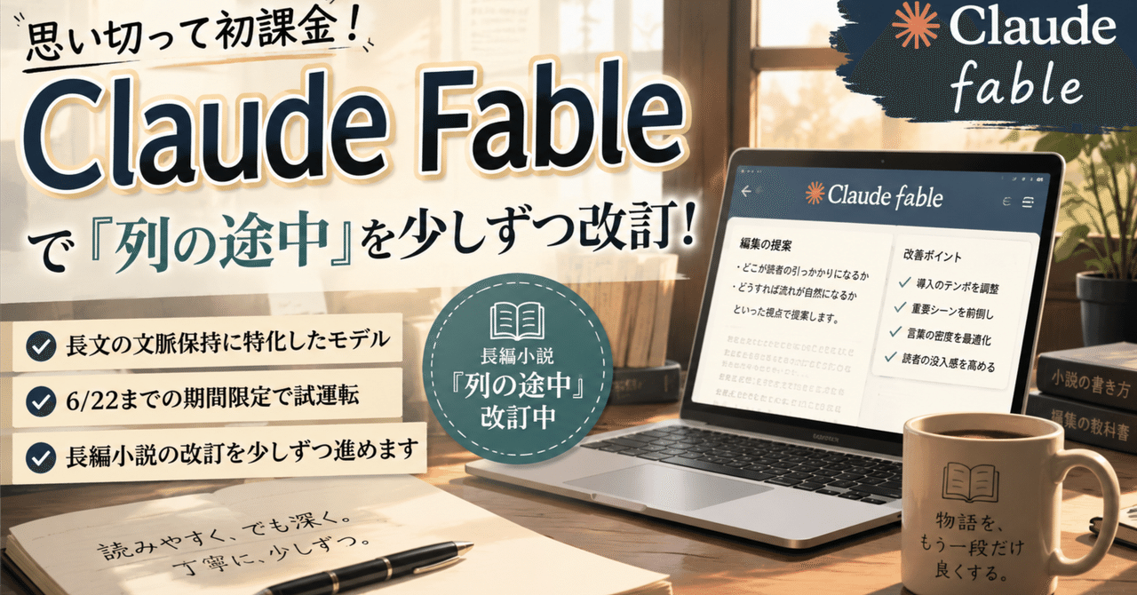 claude fableで『列の途中』を少しずつ改訂！：思い切って課金してしまった